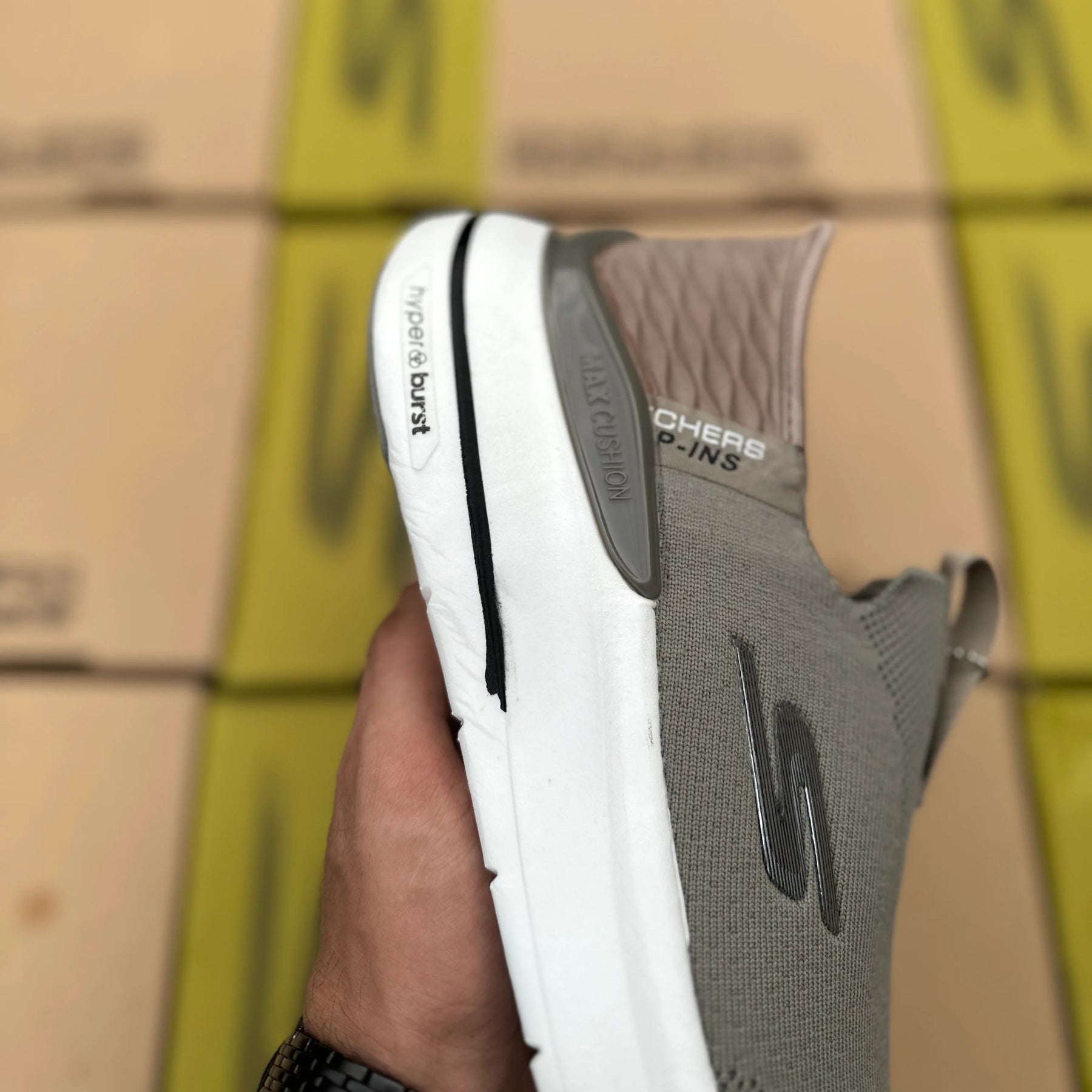 Skechers Hyper Burst Slip Ins With Logo Khaki