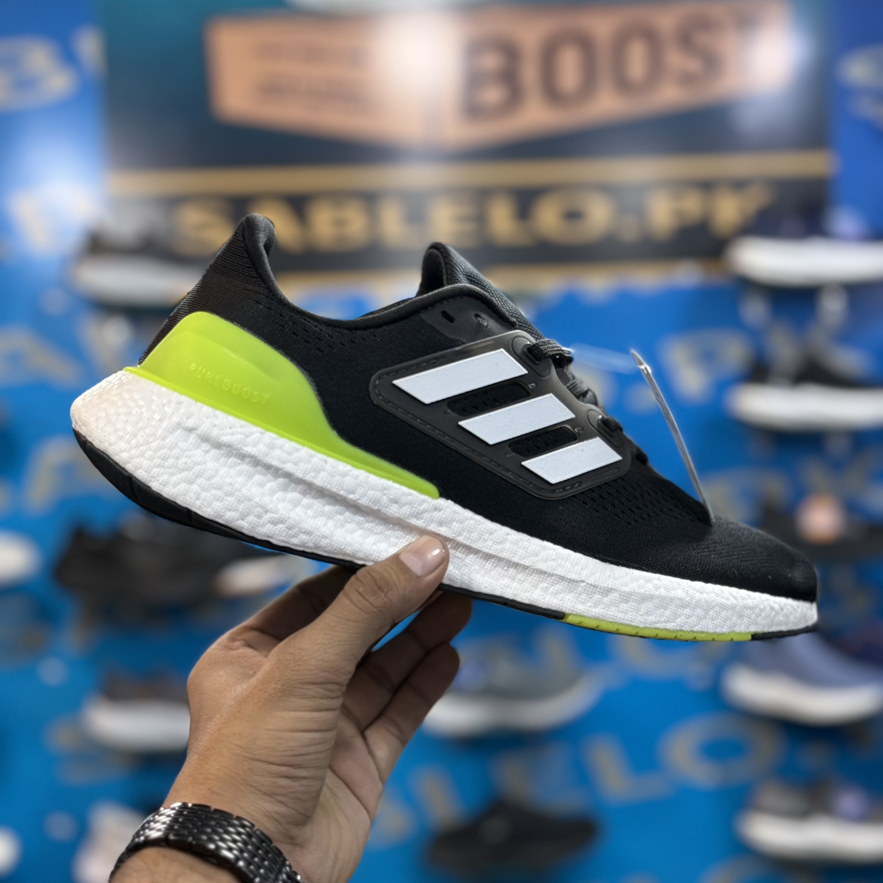 Adidas PureBoost 22 Black / Solar Yellow Premium Quality (Dot Perfect)