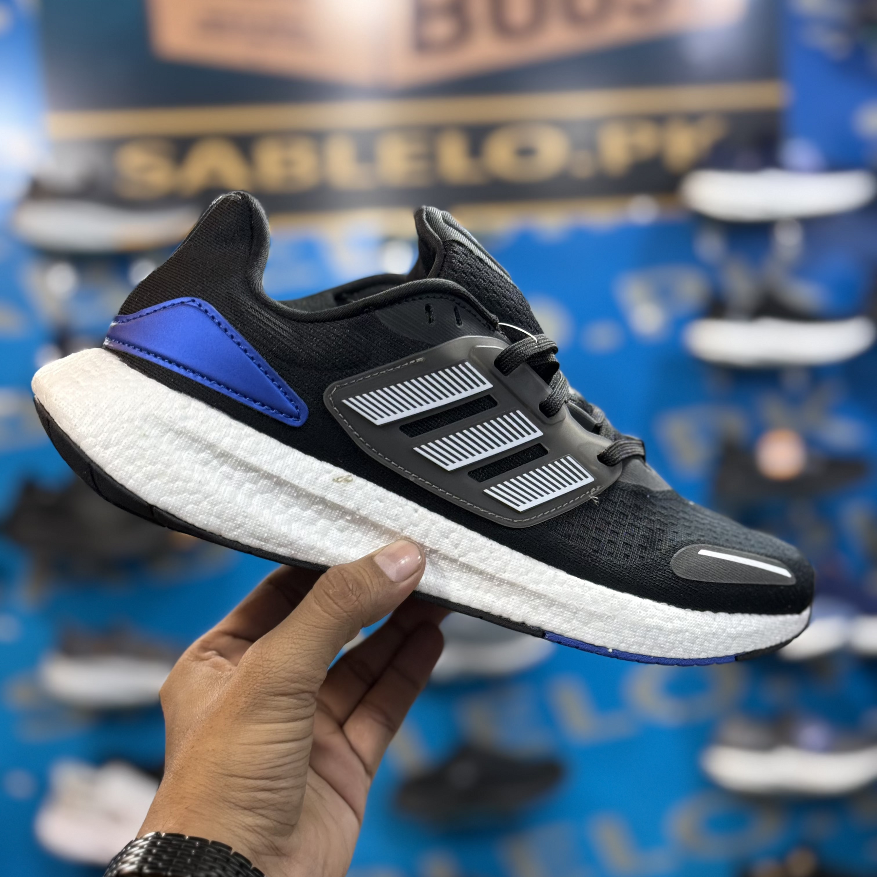 Adidas PureBoost 22 Black White Blue Premium Quality (Dot Perfect)