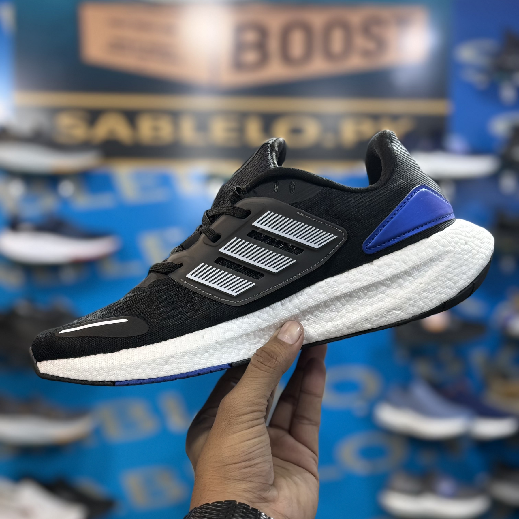 Adidas PureBoost 22 Black White Blue Premium Quality (Dot Perfect)