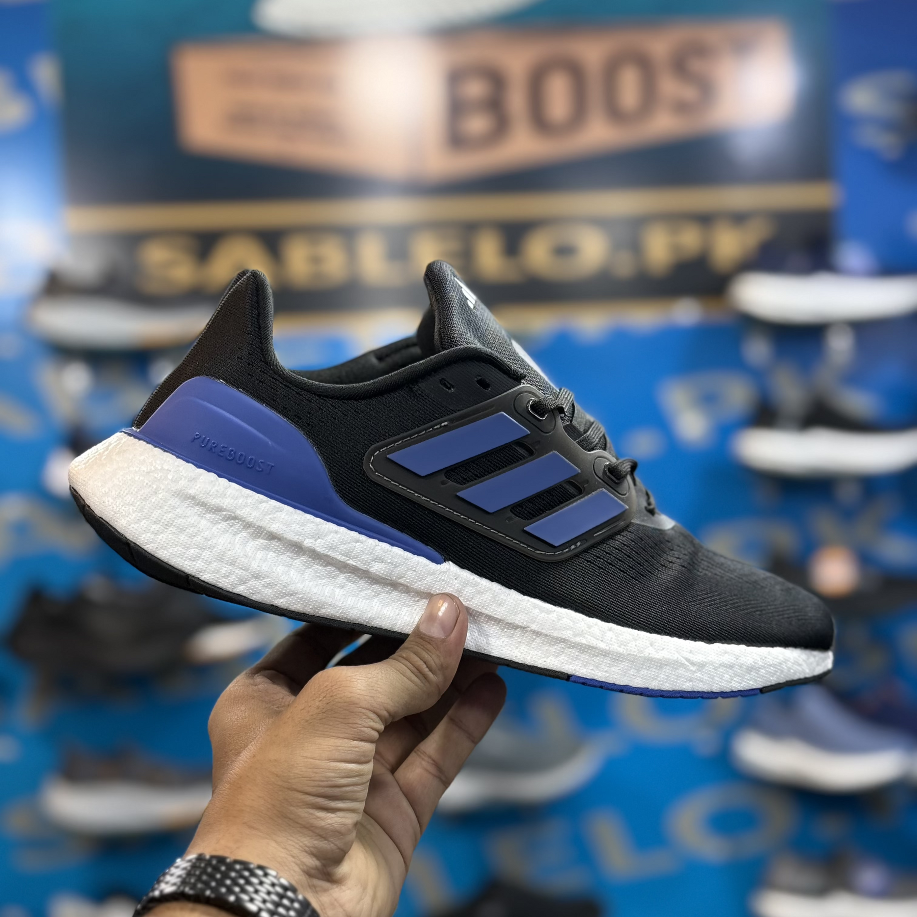 Adidas PureBoost 22 Black Blue Premium Quality (Dot Perfect)