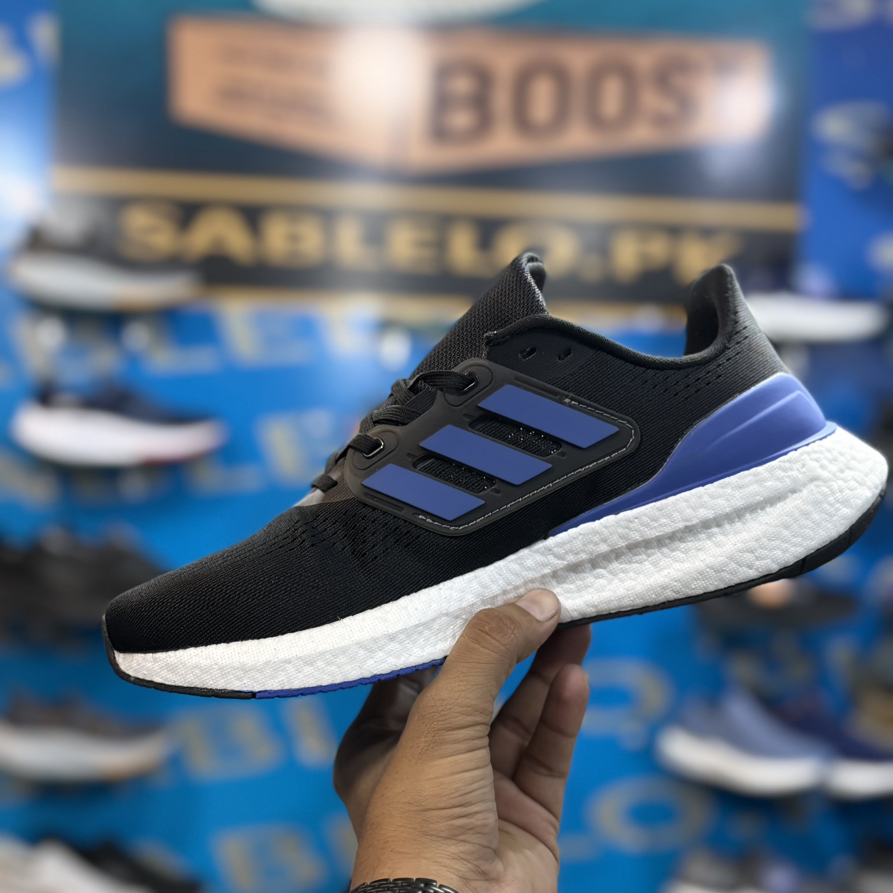 Adidas PureBoost 22 Black Blue Premium Quality (Dot Perfect)