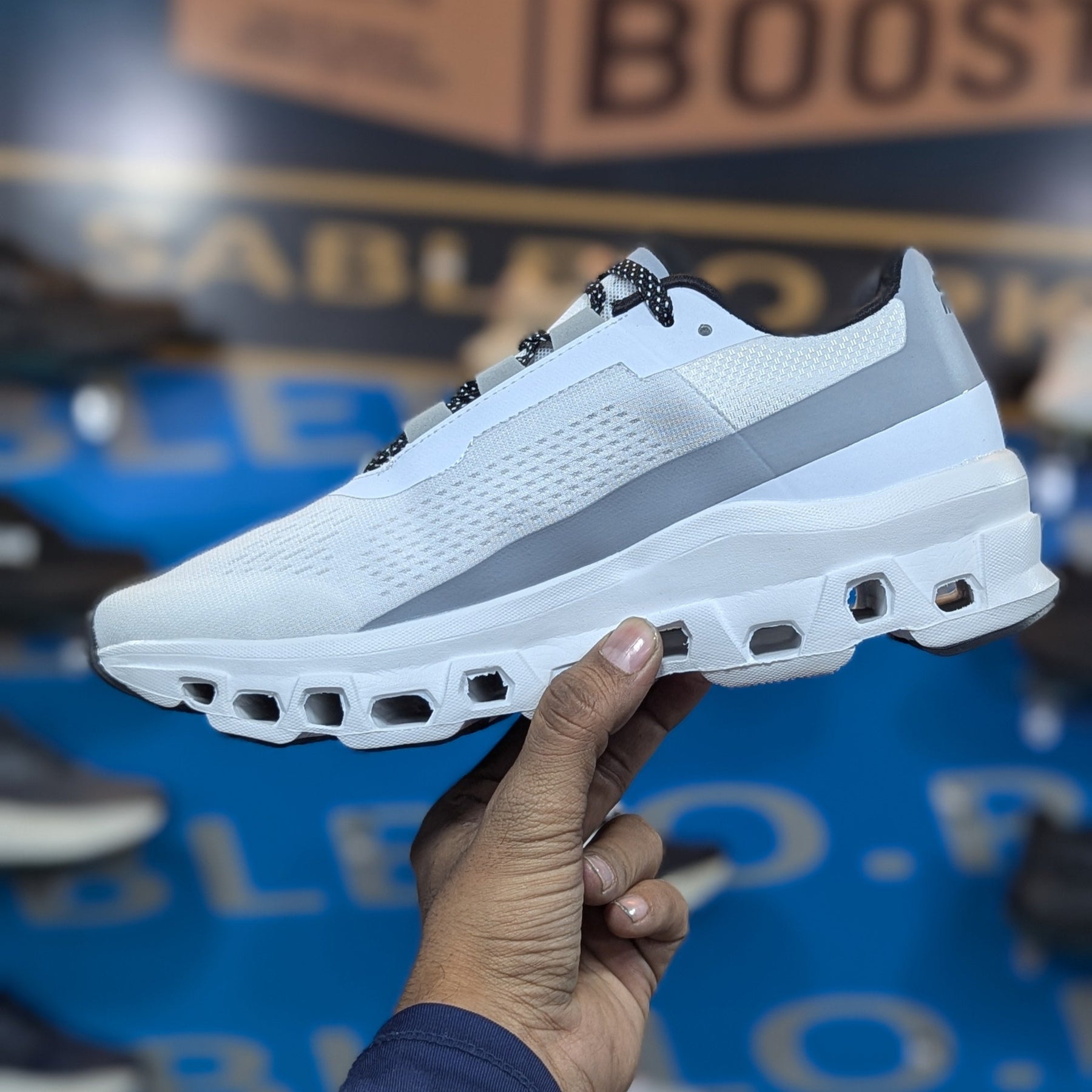 On Cloud Monster White Black Premium Quality (Dot Perfect)