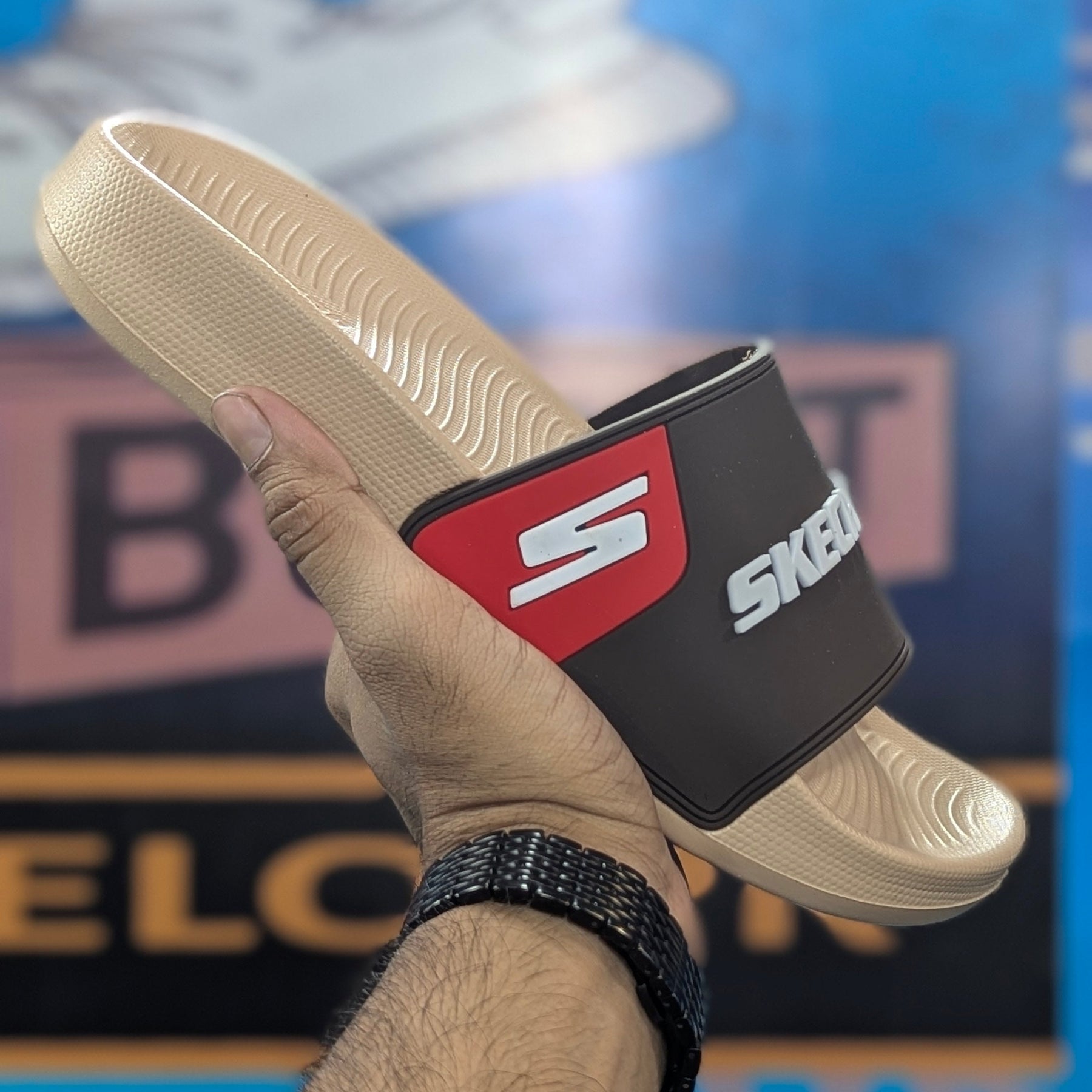 Skechers Slippers With Side Logo Khaki
