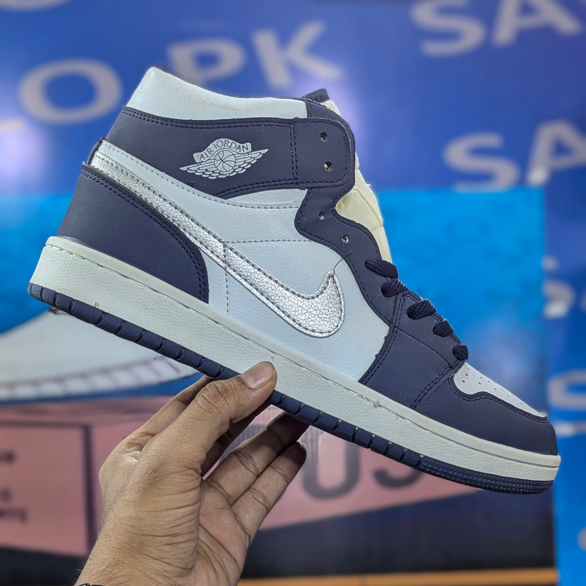 Jordan 1 Blue White Silver High Top