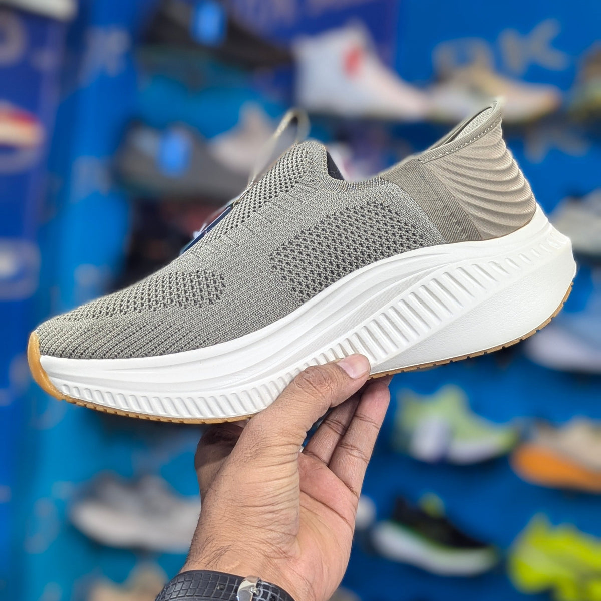 Skechers Archfit max cushion slip ins khaki with logo premium quality (dot perfect)