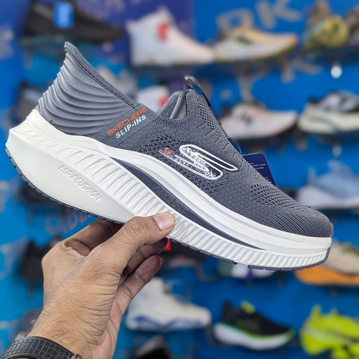 Skechers Archfit max cushion slip ins grey with logo premium quality (dot perfect)