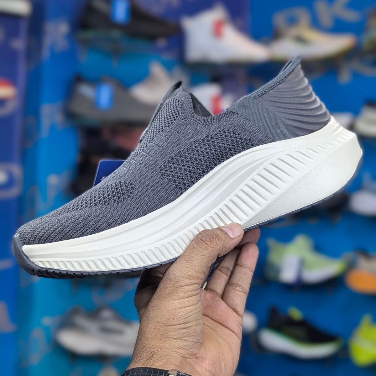 Skechers Archfit max cushion slip ins grey with logo premium quality (dot perfect)