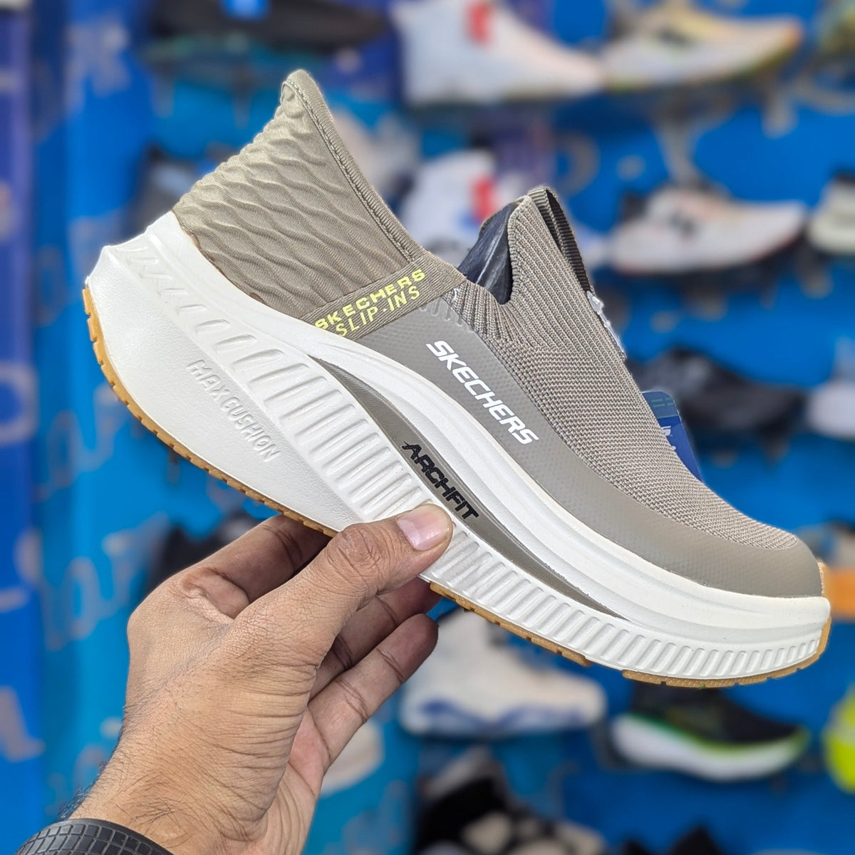 Skechers Archfit max cushion slip ins Khaki premium quality (dot perfect)