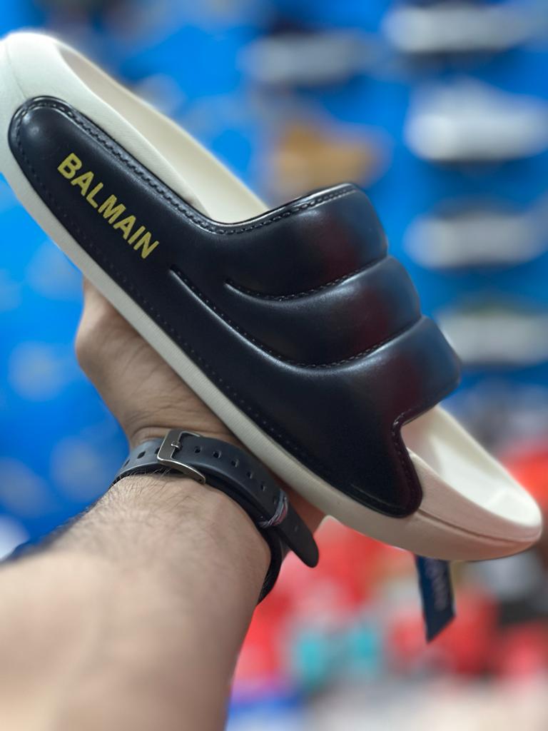 Balmain Slippers Stripes Beige Black