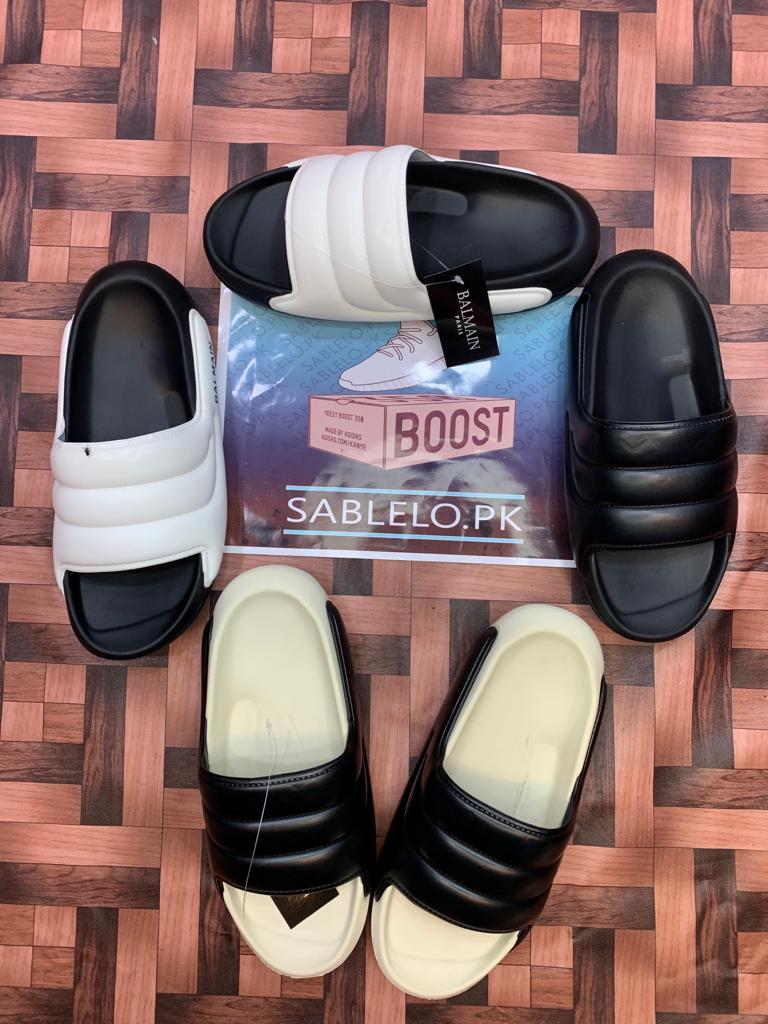 Balmain Slippers Stripes Beige Black
