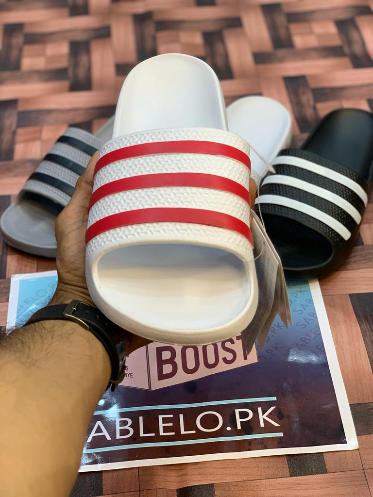 One Piece Adidas Slippers White Red