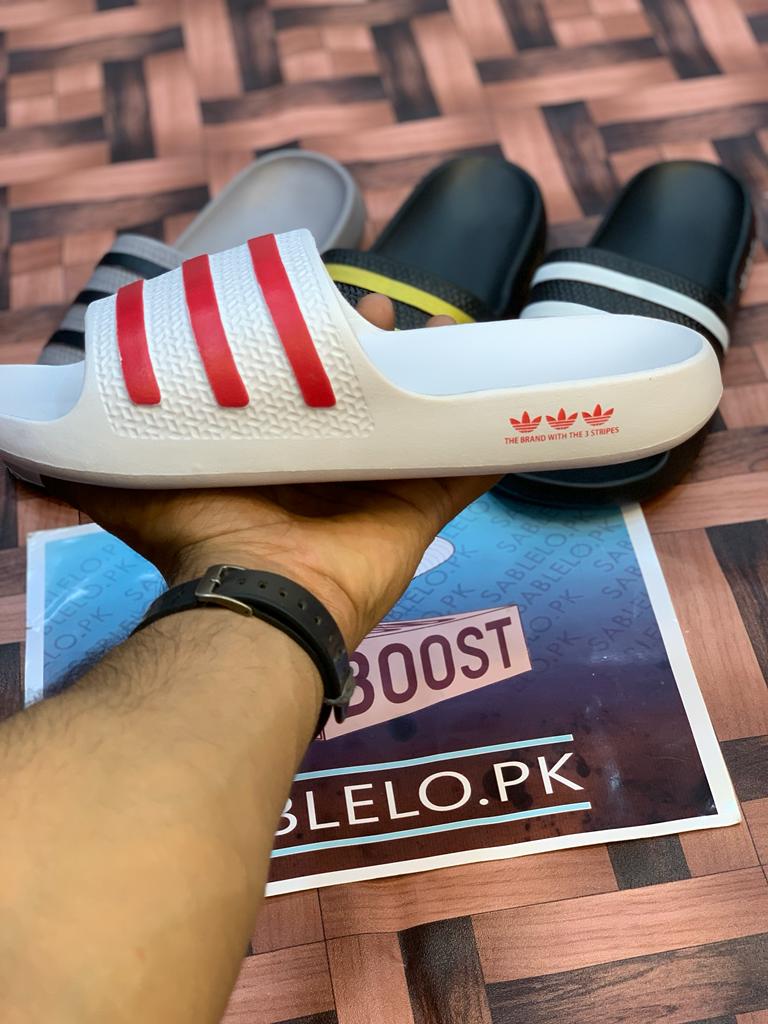 One Piece Adidas Slippers White Red