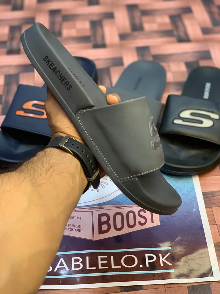 Gray Skechers Slippers