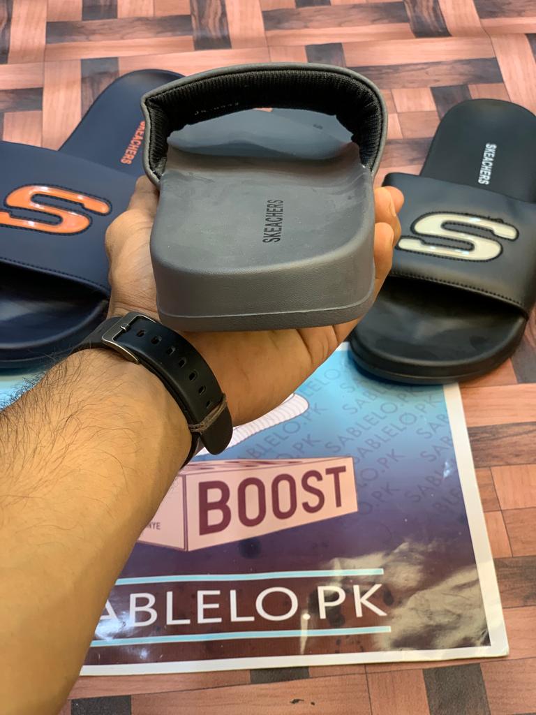 Gray Skechers Slippers