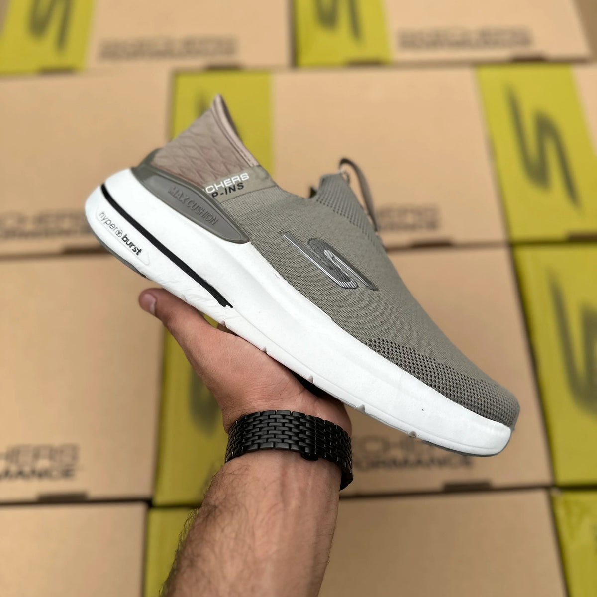 Skechers Hyper Burst Slip Ins With Logo Khaki