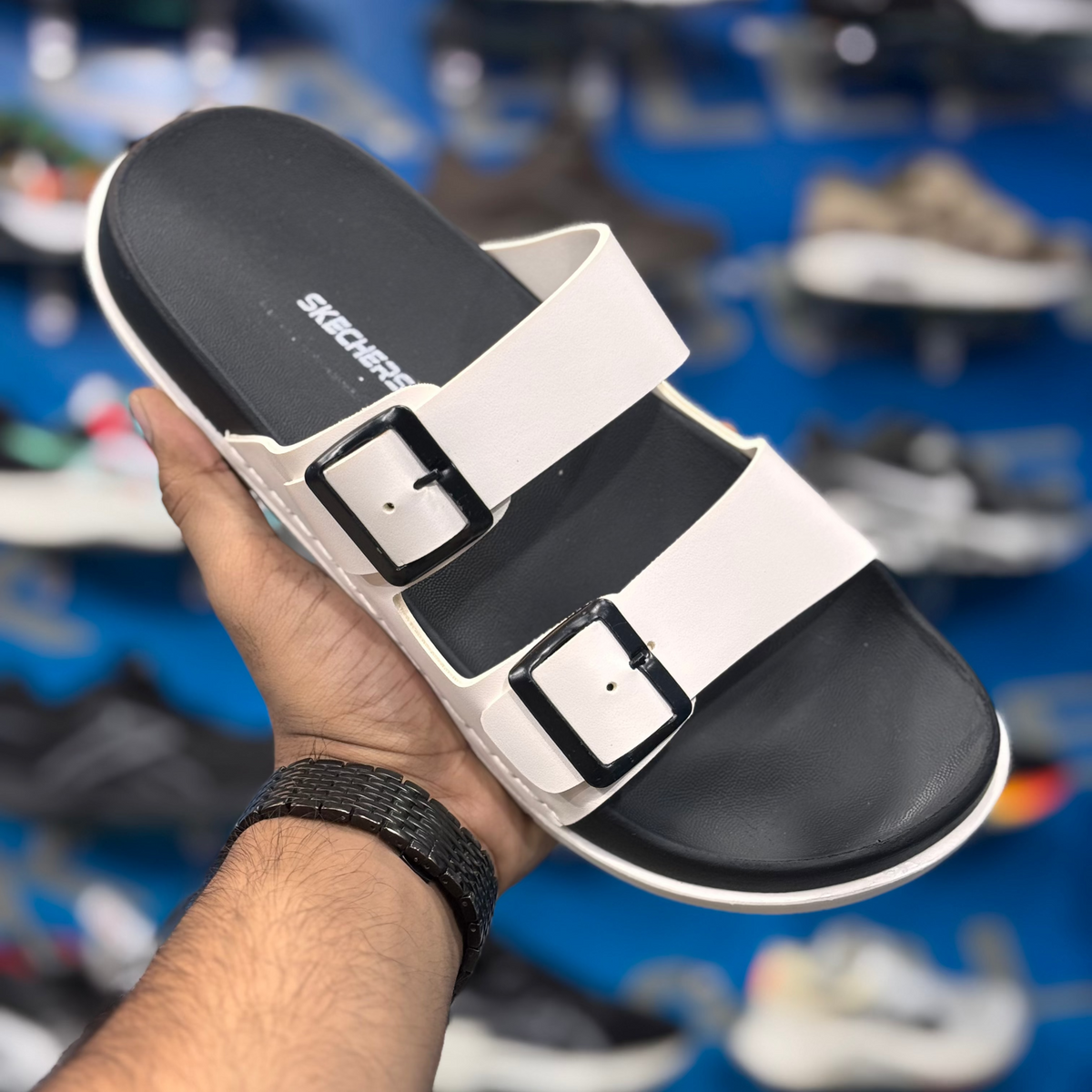 Skechers hyper burst slippers by gmc white