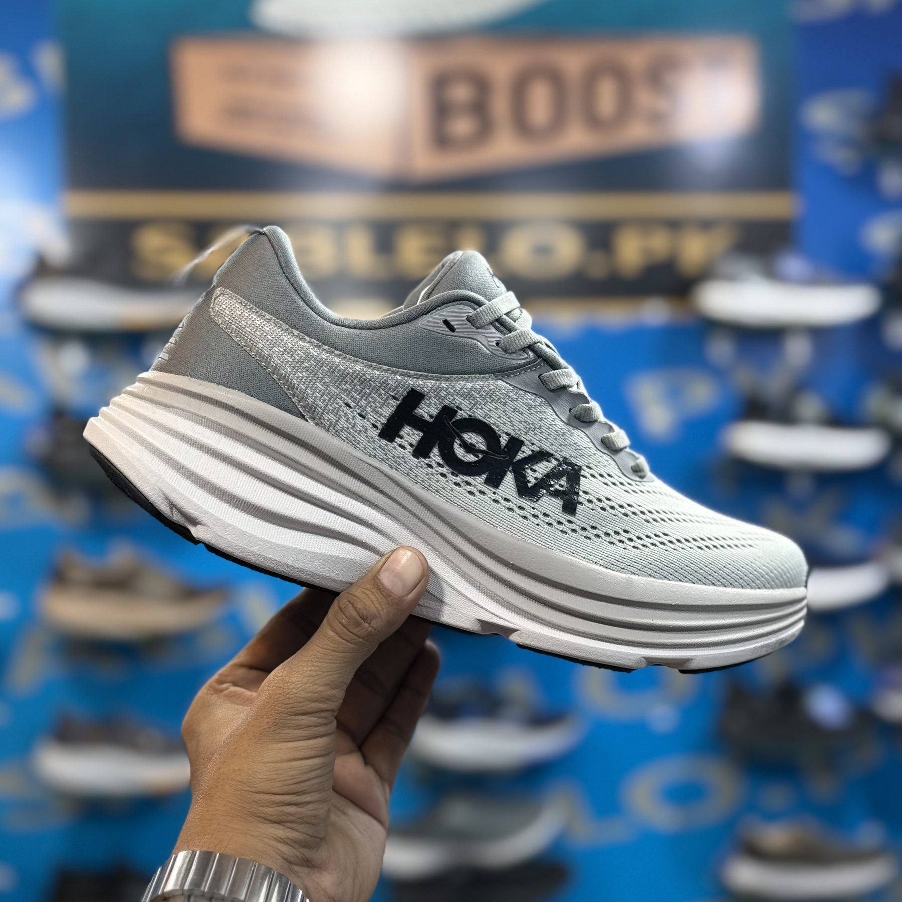 Hoka Bondi 8 Grey Premium Quality (Dot Perfect)