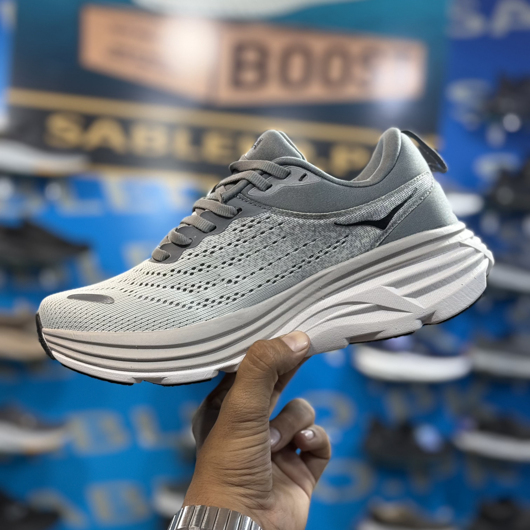 Hoka Bondi 8 Grey Premium Quality (Dot Perfect)