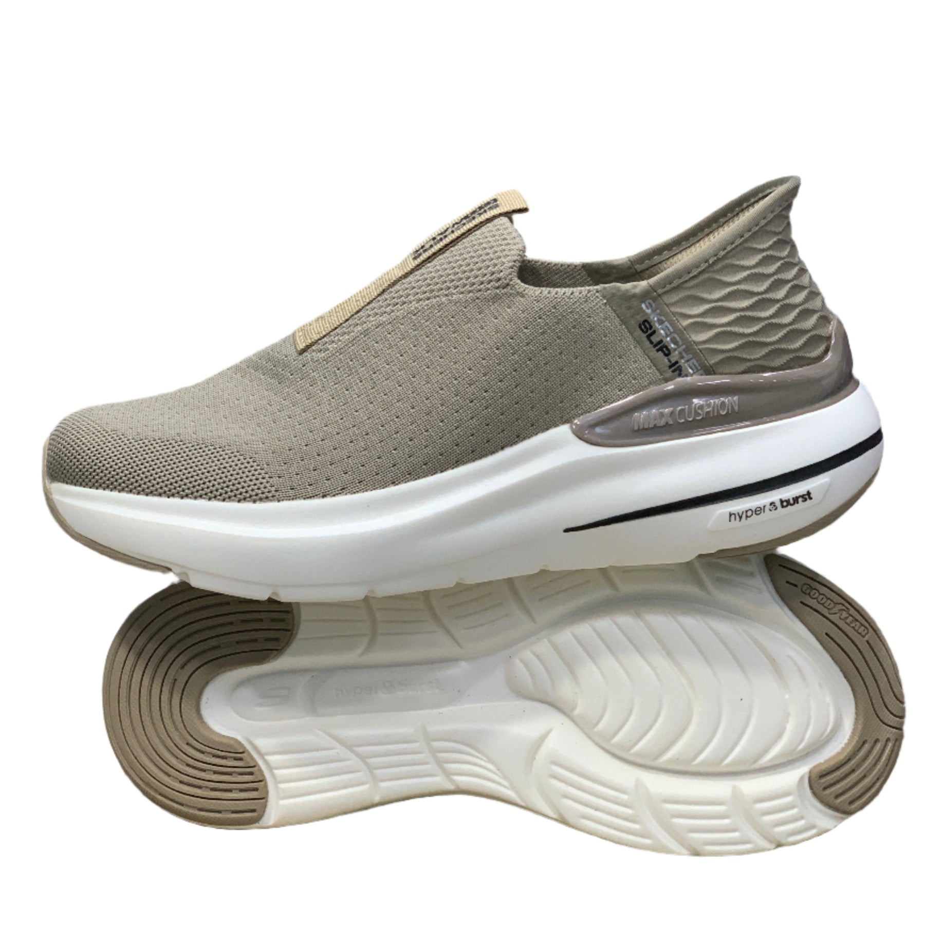 SKECHERS SLIP-INS: MAX CUSHIONING HYPER BURST KHAKI