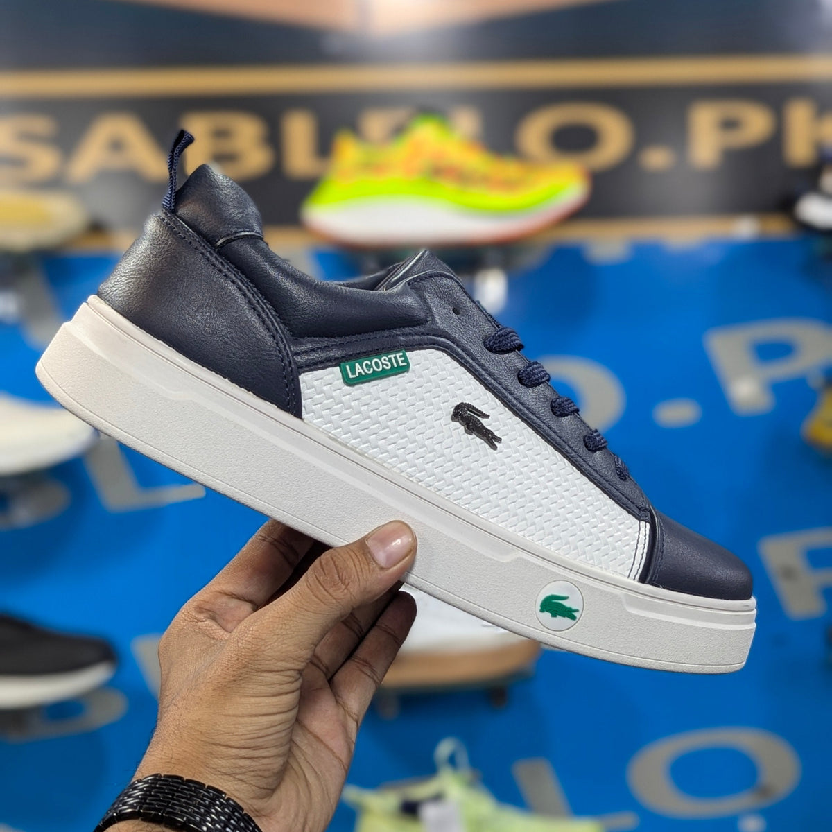 Lacosste Leather flat lace sneakers Navy duo