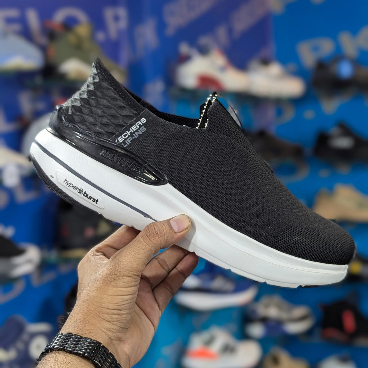 Skechers Slip-Ins: Max Cushioning Hyper Burst Black White