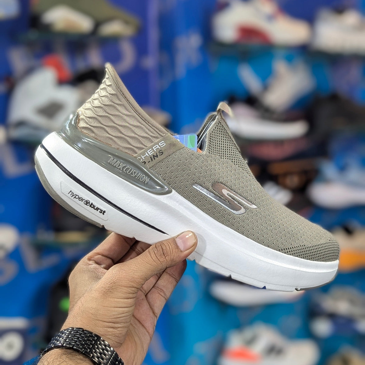 Skecher Hyper Burst Slip Ins With Logo Khaki Premium Quality (Dot Perfect)
