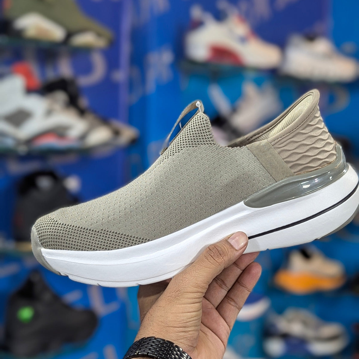 Skecher Hyper Burst Slip Ins With Logo Khaki Premium Quality (Dot Perfect)