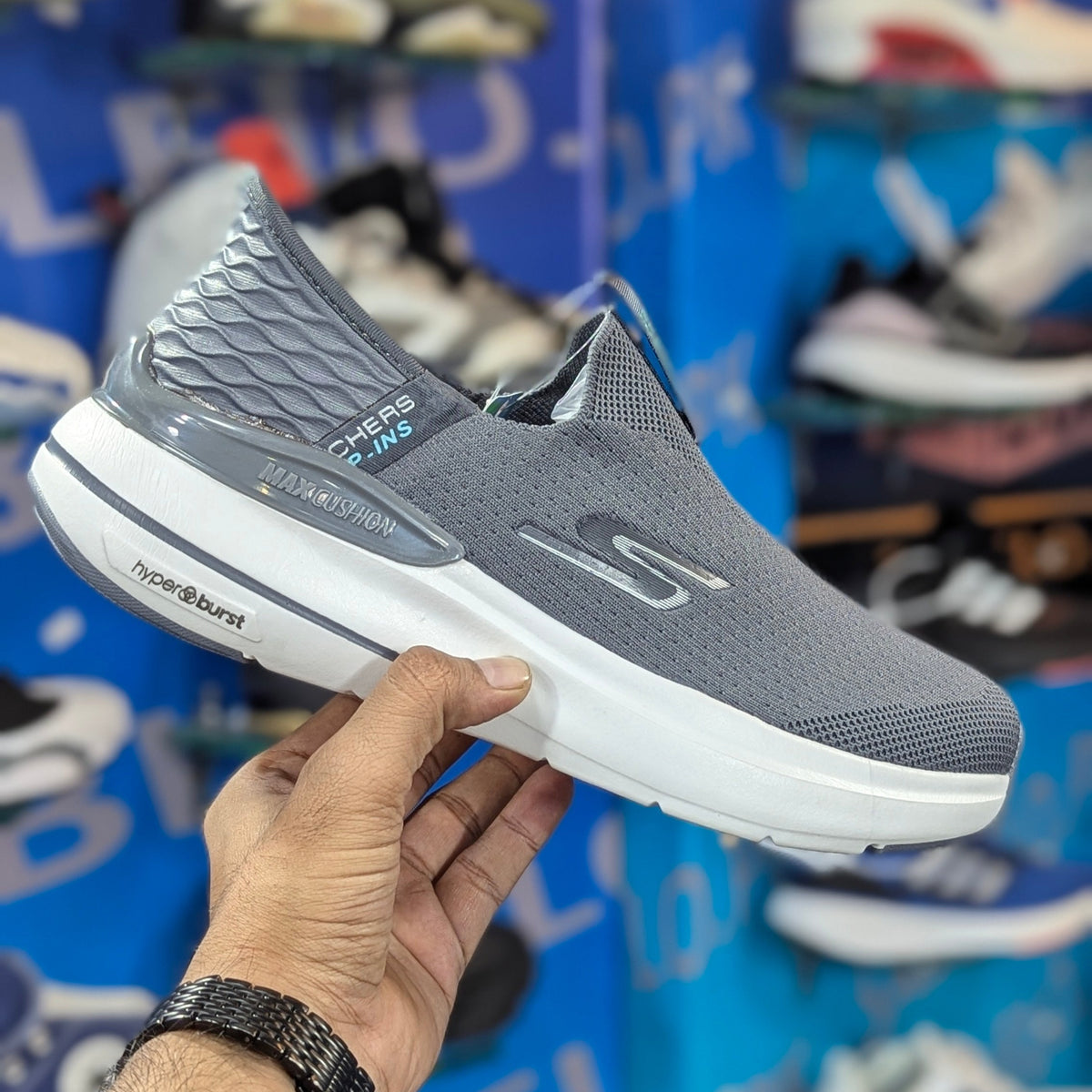 Skecher Hyper Burst Slip Ins With Logo Grey Premium Quality (Dot Perfect)