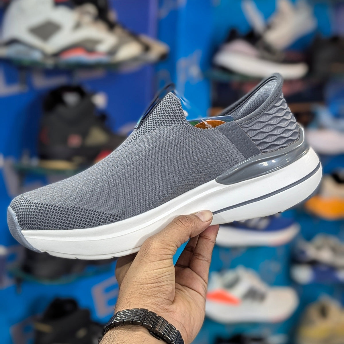 Skecher Hyper Burst Slip Ins With Logo Grey Premium Quality (Dot Perfect)
