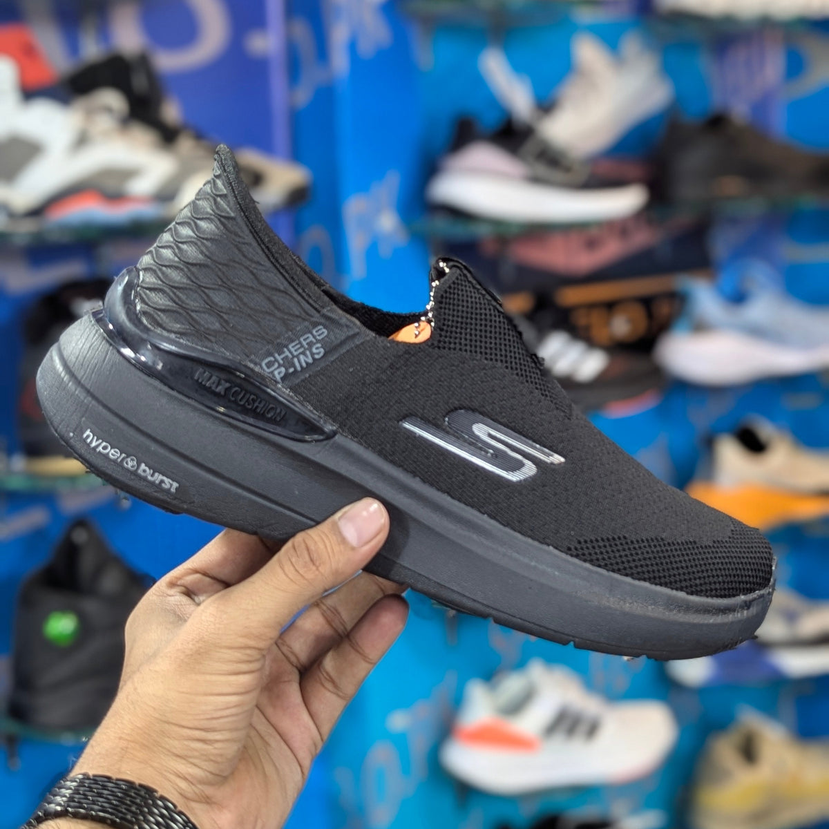 Skecher Hyper Burst Slip Ins With Logo Triple Black Premium Quality (Dot Perfect)