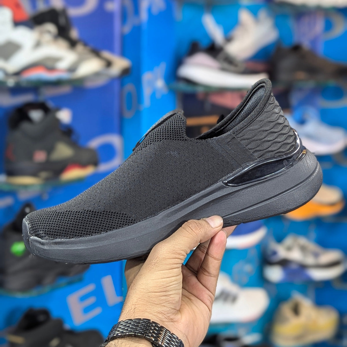 Skecher Hyper Burst Slip Ins With Logo Triple Black Premium Quality (Dot Perfect)