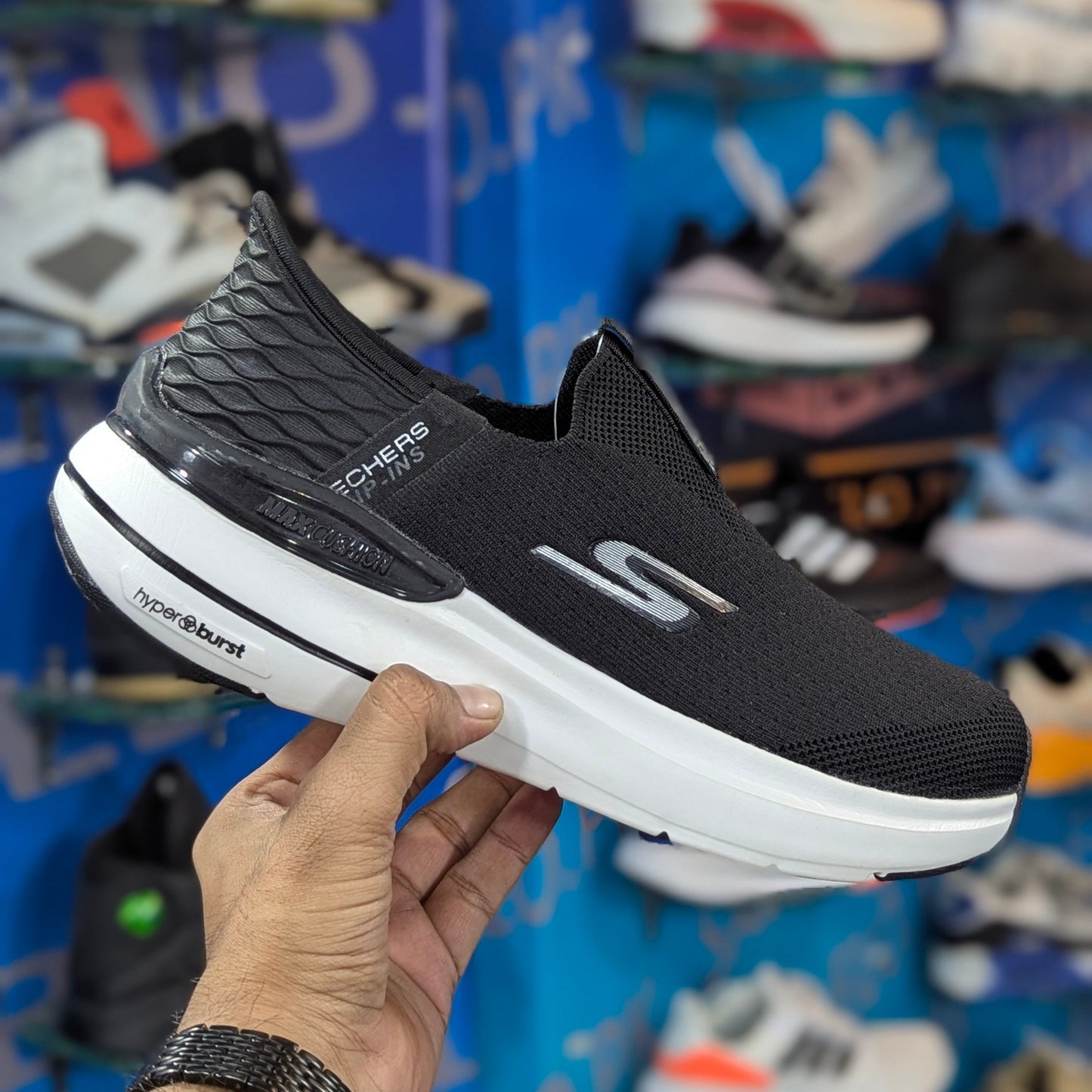 Skecher Hyper Burst Slip Ins With Logo Black White Premium Quality (Dot Perfect)