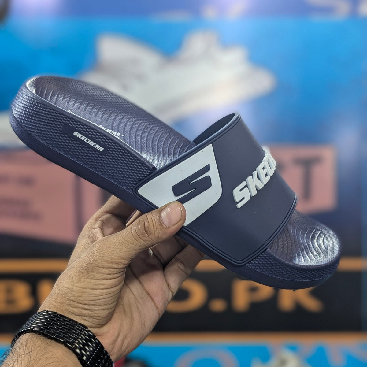 Skechers Slippers Blue With side logo