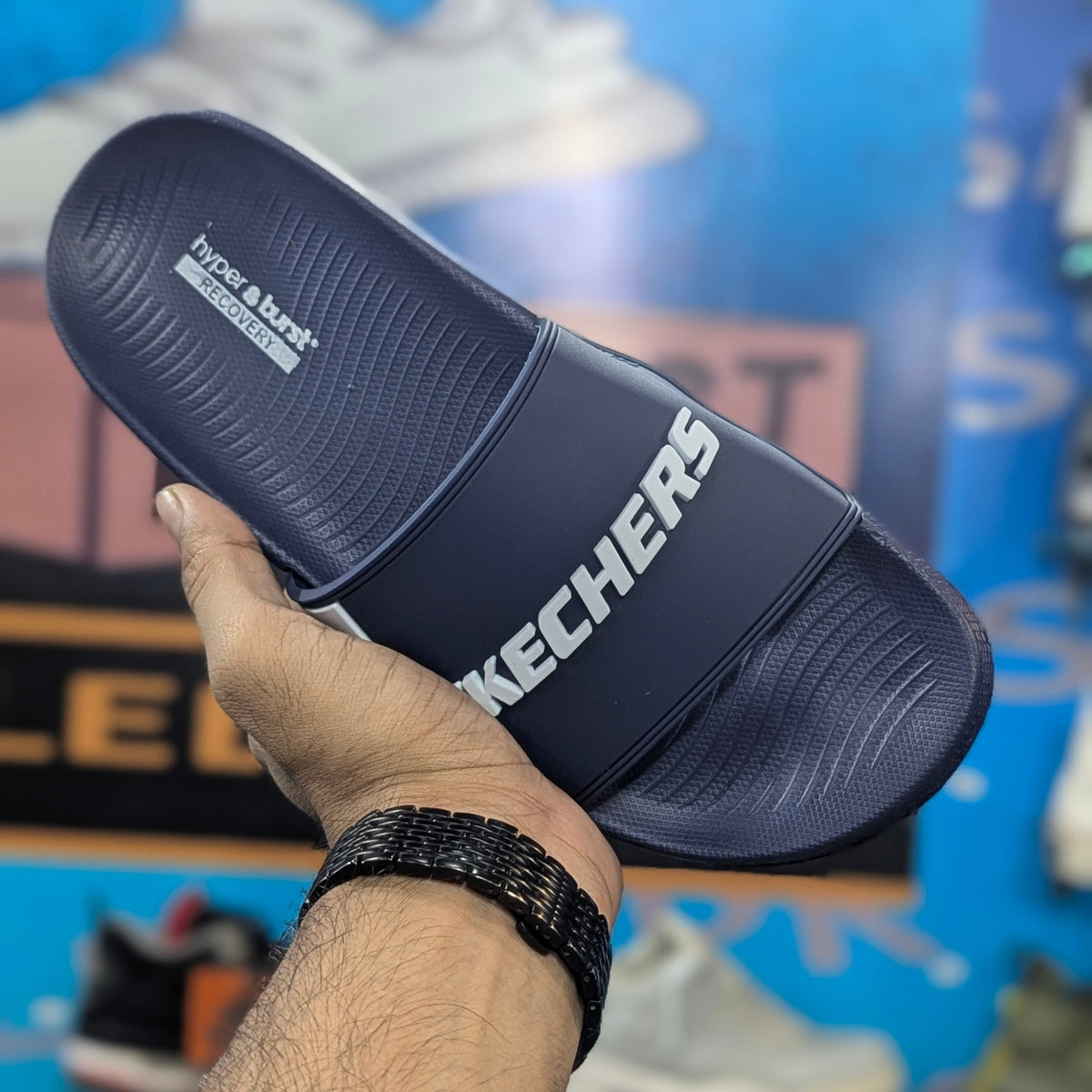 Skechers Slippers Blue With side logo