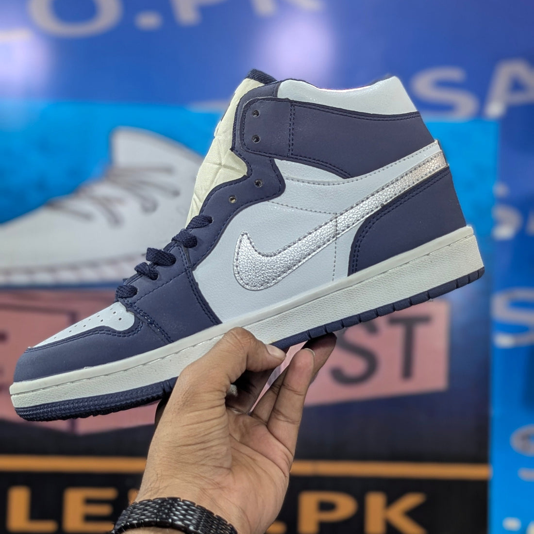 Jordan 1 Blue White Silver High Top