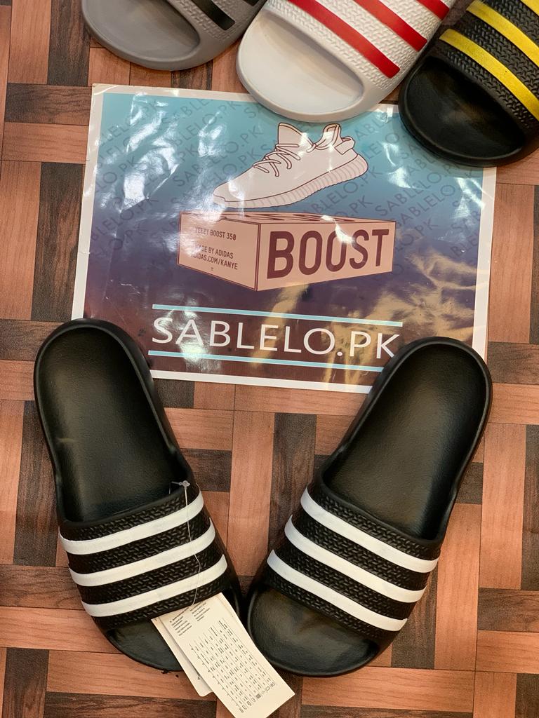 One Peice Adidas Slippers Black/White – Sablelo.pk