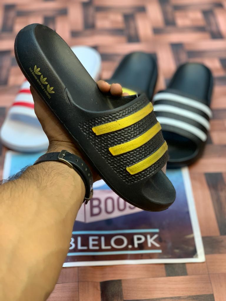 One Peice Adidas Slippers Black Gold