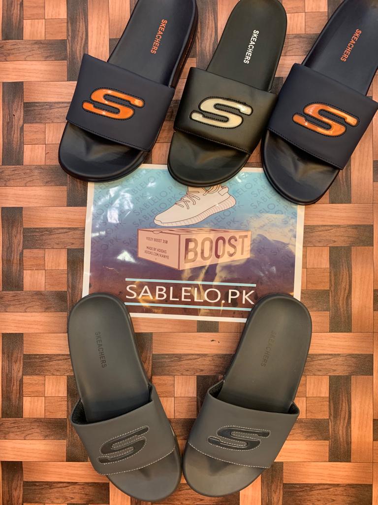 Gray Skechers Slippers