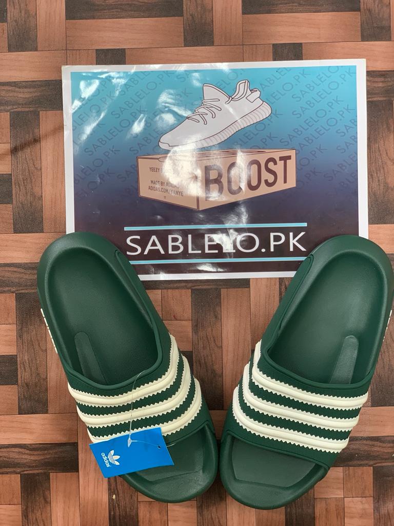 Adidas Adilette Slides Green White Premium Quality - Premium Shoes from Sablelo.pk - Just Rs.3199! Shop now at Sablelo.pk